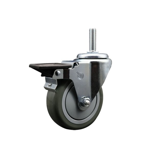 4 Inch Gray Polyurethane Wheel Swivel 34 Inch Threaded Stem Caster with Brake SCC